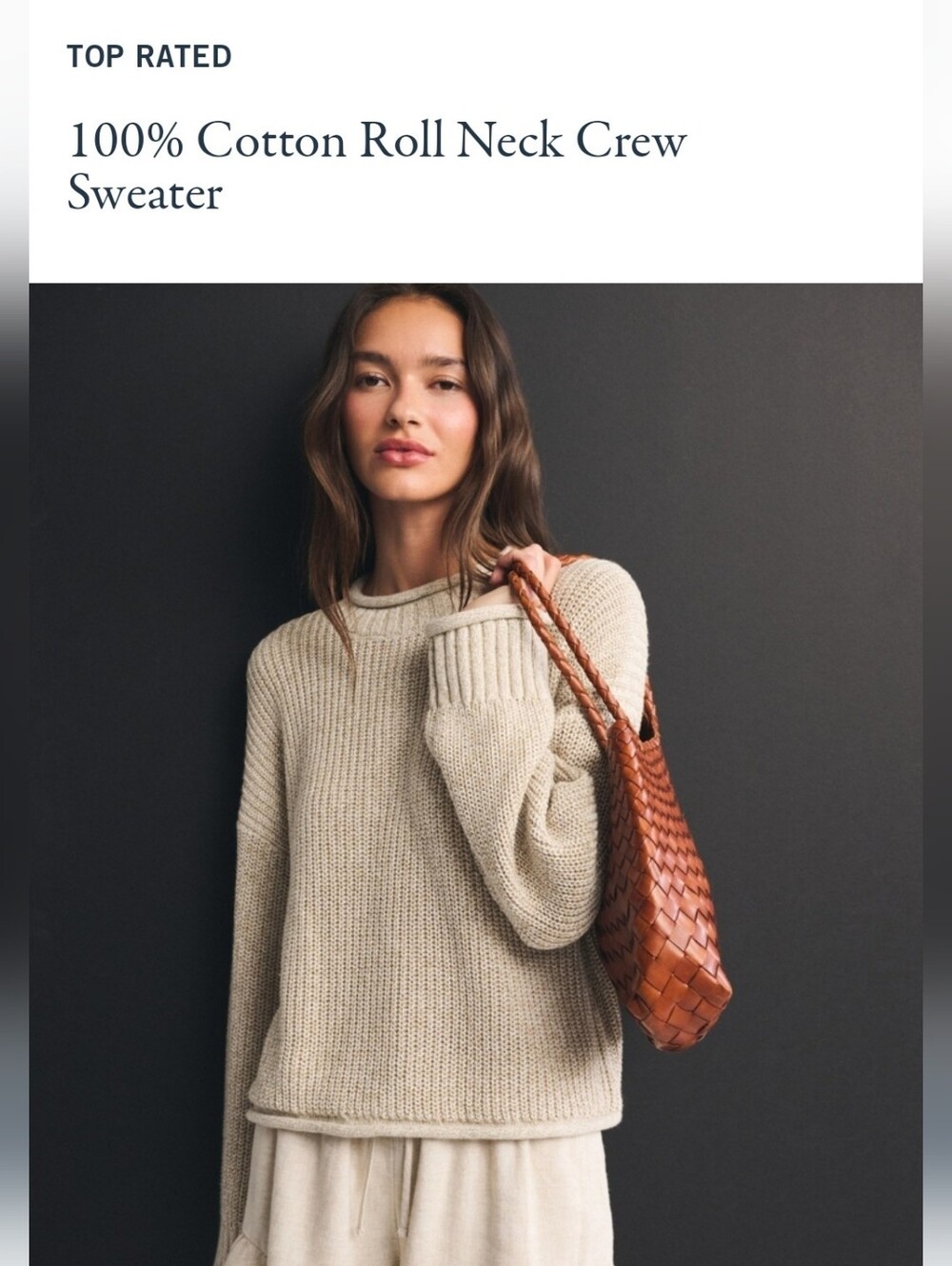 Abercrombie 100% Cotton Roll Neck Crew Sweater Light Brown